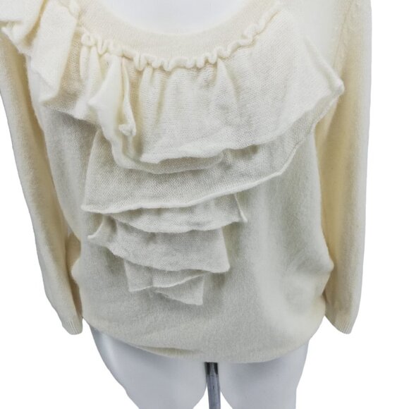 Talbots 100% Pure Cashmere Ruffle Front Scoop Neck Pullover Sweater Size S Ivory - Picture 6 of 13